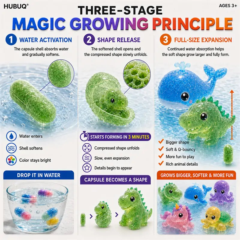 Save 50% by Ordering Today丨HUBUQ® Grow-in-Water Animal Capsules – Watch Them Expand Into Soft Animal Shapes 💧🦖