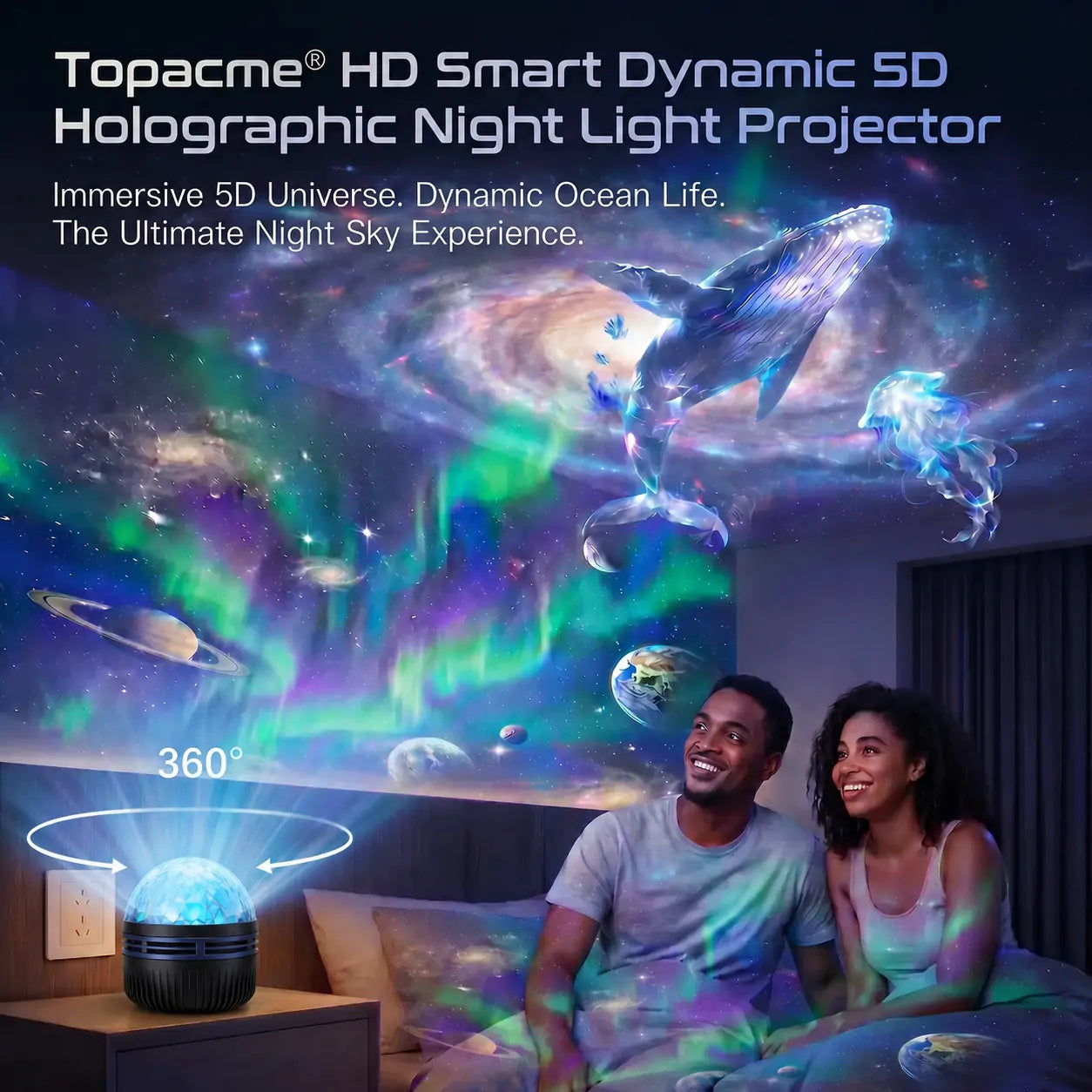 Topacme® 360° Night Light Projector - Smart Holographic Star Projector