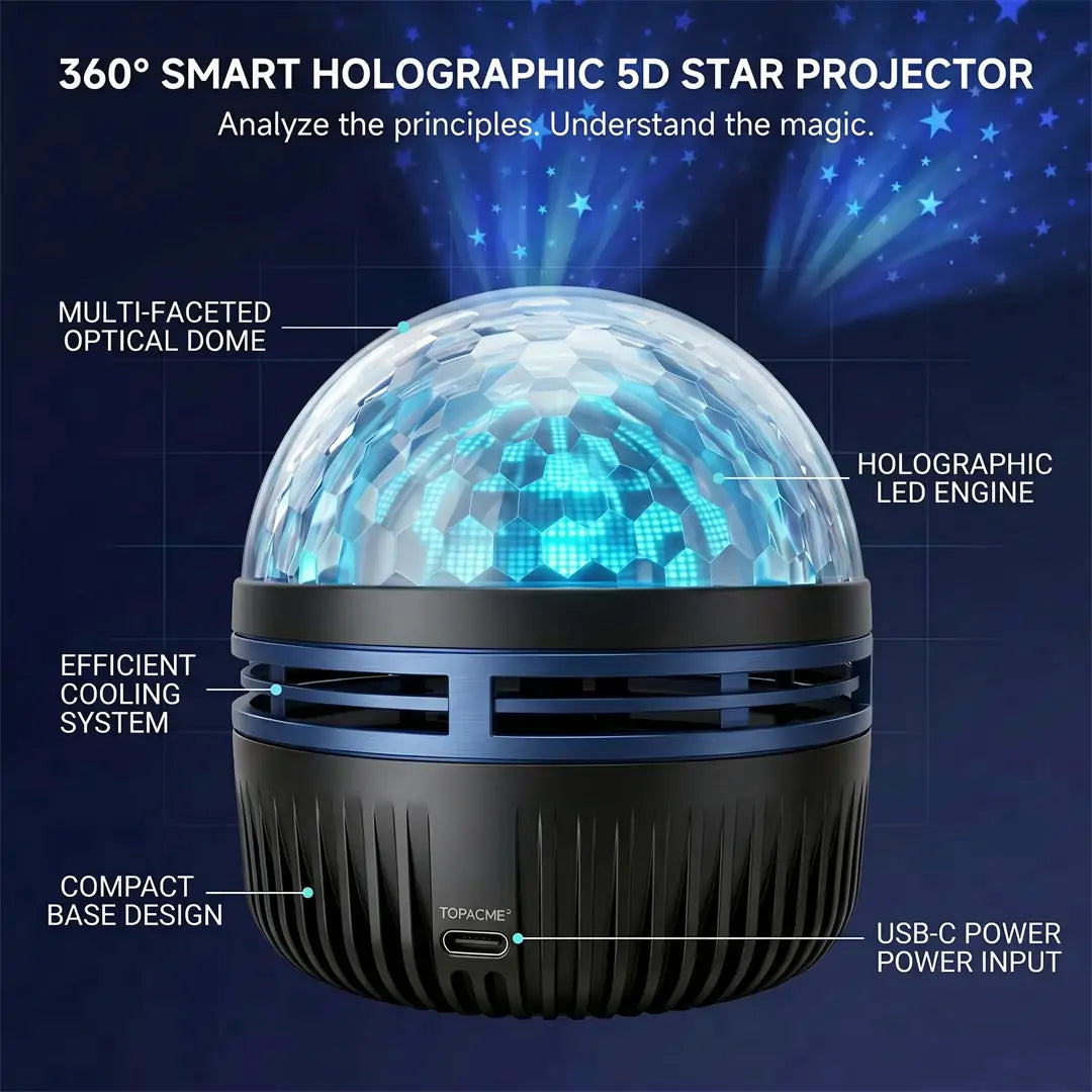 Topacme® 360° Night Light Projector - Smart Holographic Star Projector
