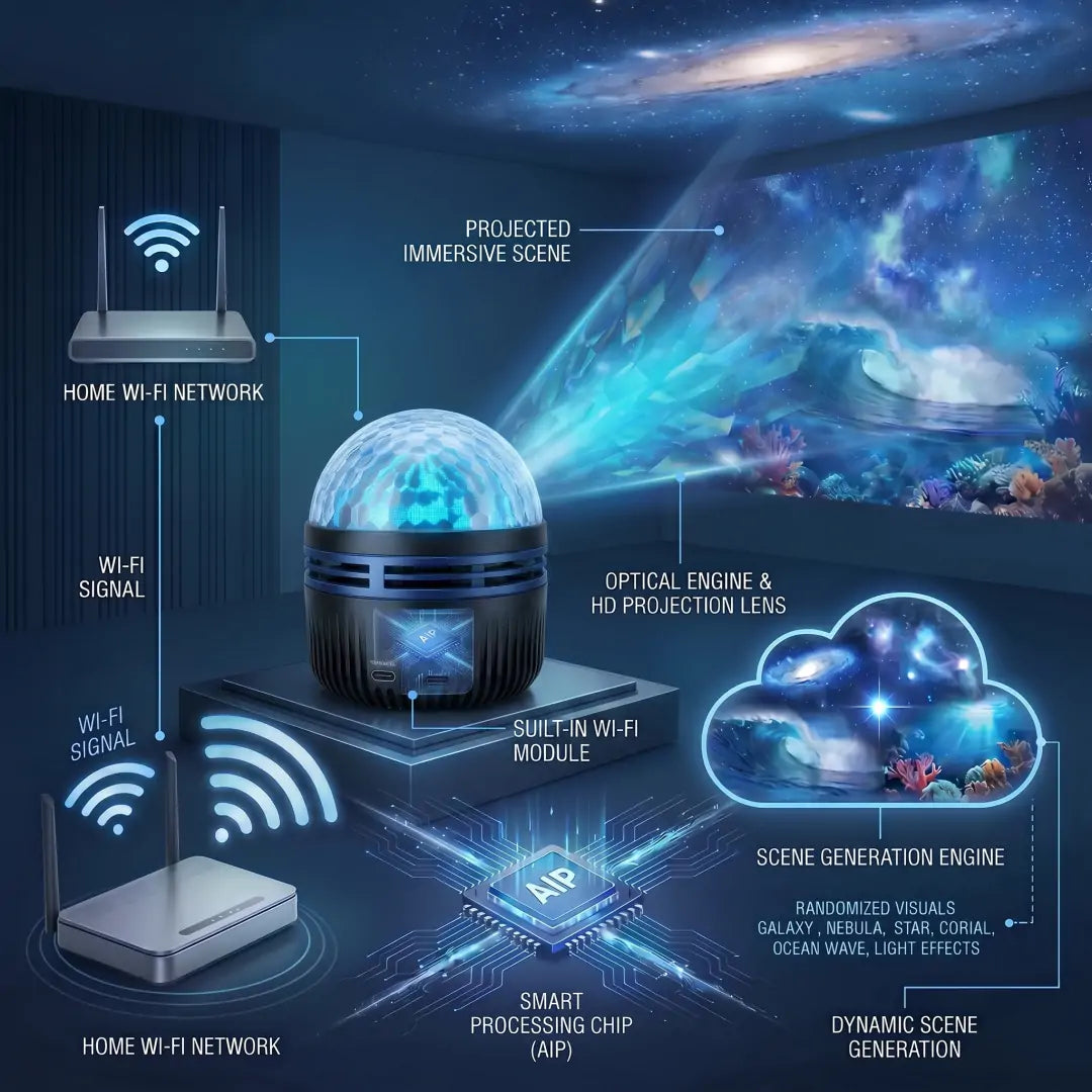 Topacme® 360° Night Light Projector - Smart Holographic Star Projector